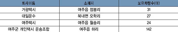 각 업체별 택시 보유대수 이미지